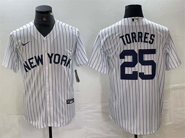 Men's New York Yankees #25 Gleyber Torres White Cool Base Stitched Baseball Jersey Men's New York Yankees #25 Gleyber Torres White Cool Base Stitched Baseball Jersey
